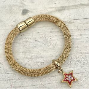 Gold tone mesh rhinestone star magnetic bracelet